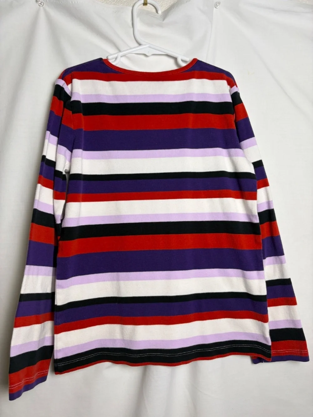 Gymboree Girls Size 12 Long Sleeve White, Red, Purple, Black Stripe T-Shirt
